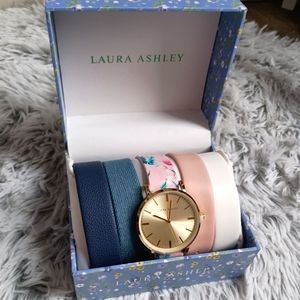 Laura Ashley Women's Watch Set with Interchangeable Bands, Gold Dial & Hands
